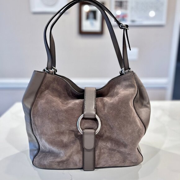 Michael Kors Quincy Gray Leather and Suede Hobo Shoulder Bag Excellent Condition - Picture 1 of 13